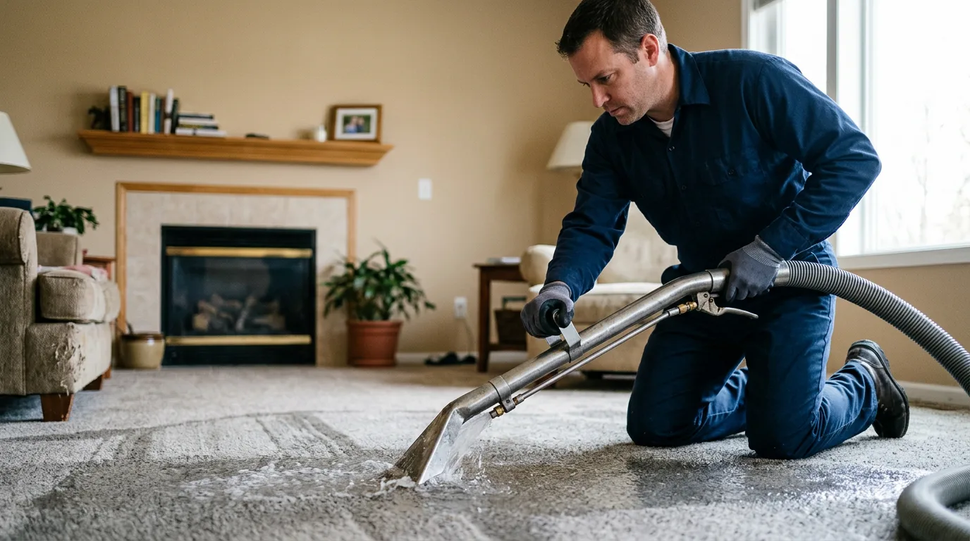 Water damage restoration technician working near Decatur, IA